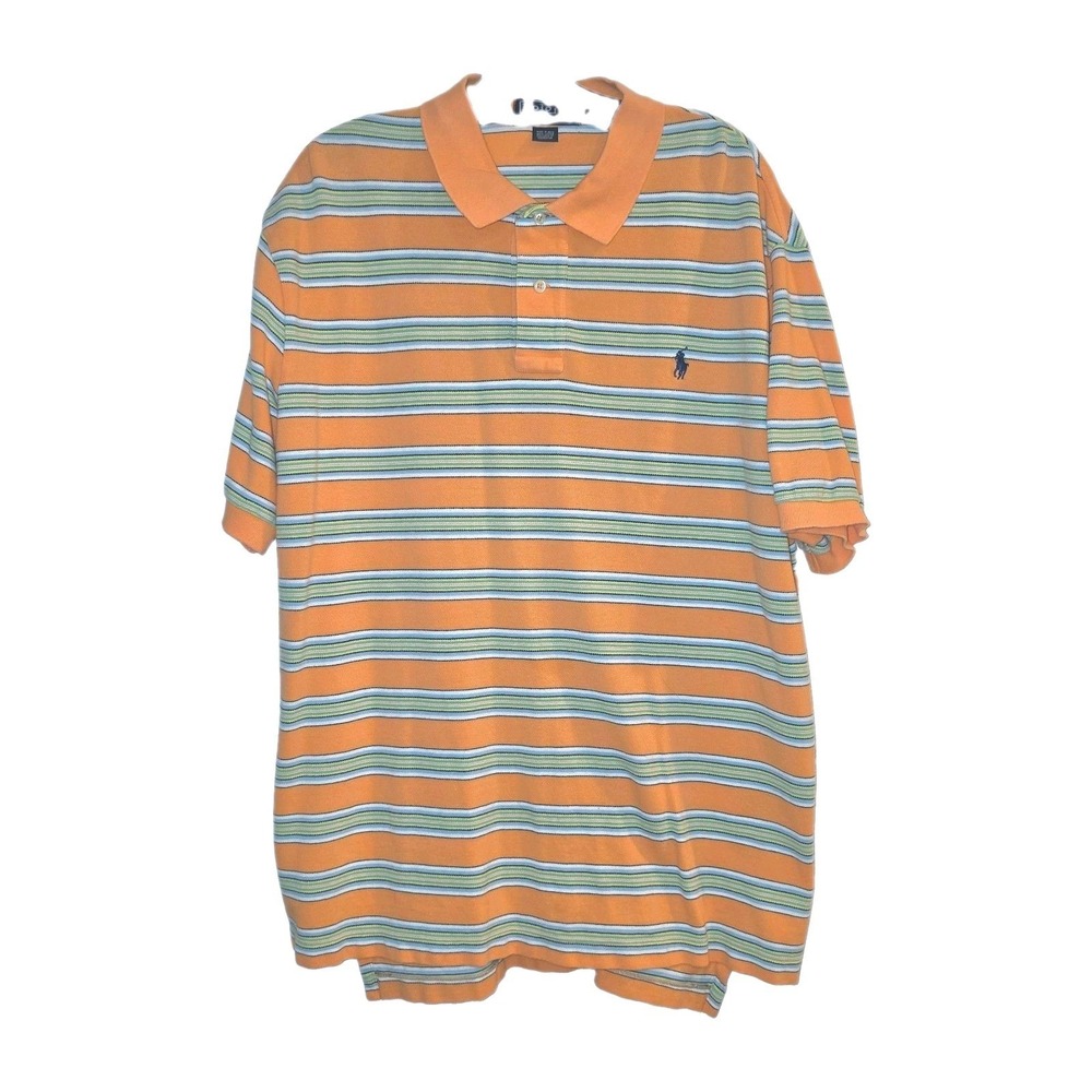 Polo Ralph Lauren Men's Orange and White Striped Short Sleeve Polo Shirt XXL